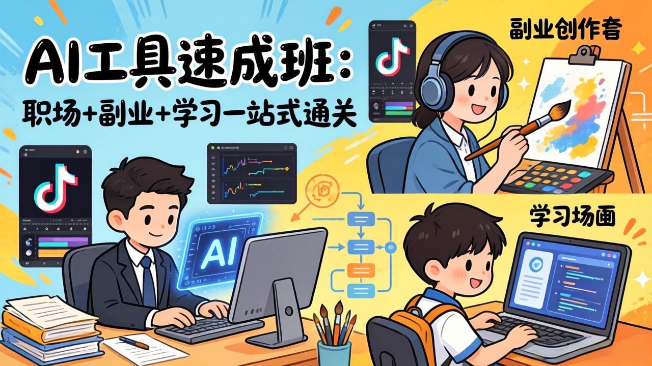 AI工具速成班:职场+副业+学习一站式通关,20+爆款类型+剪映技巧+抖音算法,0基础快速上手